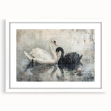 Framed wall art featuring a serene swan design in soft pastel colors, elegantly displayed with a white mat, perfect for enhancing modern home decor.