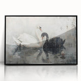 Framed black wall art featuring a serene swan design in an elegant acrylic finish, perfect for enhancing modern home decor with a touch of nature.