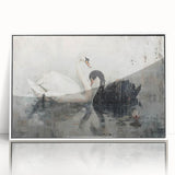 Framed wall art featuring a serene swan design in a contemporary style, with a white frame and acrylic front, ideal for enhancing modern home decor.