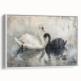 Framed wall art featuring a serene swan design in a minimalist style, displayed against a white background, perfect for modern home decor. Ideal for adding elegance to any room.