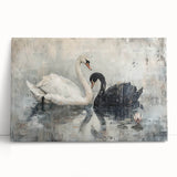 Elegant stretched canvas artwork featuring a serene swan design, showcasing soft pastel colors and graceful lines, perfect for enhancing home decor with a touch of nature.