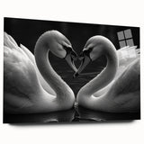 Elegant side view of a swan-themed wall art collection displayed in acrylic glass, showcasing intricate bird designs in soft pastel colors, perfect for modern decor.