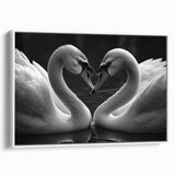 Framed canvas wall art featuring a serene swan design in white, showcasing elegant lines and soft colors, perfect for enhancing modern home decor.