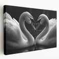 Elegant swan design stretched canvas wall art showcasing intricate details and soft color palette, perfect for enhancing contemporary home decor. The side view highlights the canvas's quality and texture, ideal for art enthusiasts.