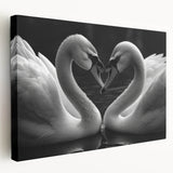 Elegant swan design stretched canvas wall art showcasing intricate details and soft color palette, perfect for enhancing contemporary home decor. The side view highlights the canvas's quality and texture, ideal for art enthusiasts.