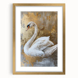 Elegant framed wall art collection featuring a swan design with a gold mat, perfect for enhancing home decor. The artwork showcases intricate details and a sophisticated aesthetic, ideal for living rooms or galleries.