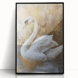 Framed wall art collection featuring a serene swan design against a black background, showcasing elegant details and vibrant colors, perfect for modern decor.