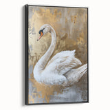 Framed wall art collection showcasing a beautifully designed swan in black and white, displayed from the side with a sleek, modern aesthetic, perfect for home decor.