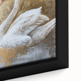 Close-up of a framed canvas wall art featuring a serene swan design, showcasing intricate details and a soft color palette ideal for home decor. Perfect for adding an elegant touch to any living space.
