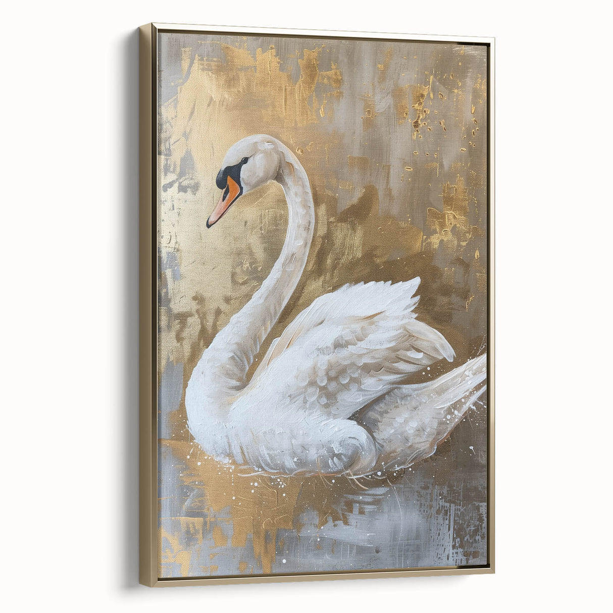 Framed wall art collection featuring elegant swan design in gold tones, showcasing intricate details and textures, perfect for enhancing modern decor.