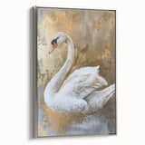 Framed wall art collection showcasing a stunning silver side view of swans, elegantly designed to enhance modern decor with its graceful outline and serene colors.