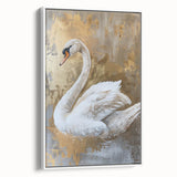 Elegant swan wall art collection displayed in a white framed canvas, showcasing intricate bird designs with soft pastel colors, perfect for modern decor.