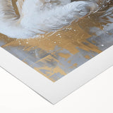 Elegant swan wall art design on rolled canvas, showcasing serene aquatic colors and intricate details, perfect for enhancing modern home decor aesthetics.