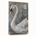Swan-themed wall art collection displayed in a side view, featuring vibrant acrylic glass with decorative pins, perfect for enhancing modern home decor.