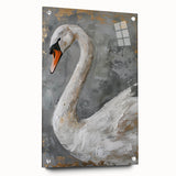 Swan-themed wall art collection displayed in a side view, featuring vibrant acrylic glass with decorative pins, perfect for enhancing modern home decor.