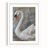 Elegant wall art featuring a swan design, framed with a white mat, showcasing intricate details in a modern aesthetic. Ideal for enhancing home decor with a touch of nature-inspired elegance.