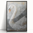 Framed wall art featuring a serene swan design in a black frame, showcasing elegant colors and intricate details, ideal for enhancing modern home decor.