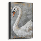 Framed wall art collection featuring elegant swan designs on canvas, with a sleek black frame, showcasing a serene nature theme perfect for modern decor.