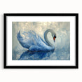 Elegant black-framed wall art featuring a serene swan design, perfect for enhancing modern decor. The artwork is set with a mat, emphasizing the graceful details of the swan against a tranquil background, ideal for living spaces or galleries.