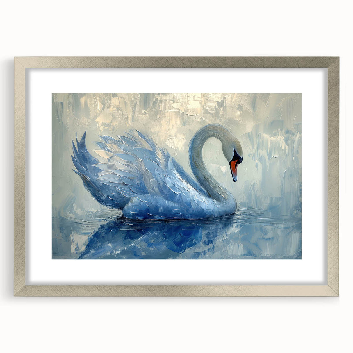 Elegant silver-framed wall art collection featuring a graceful swan design with a matte finish, perfect for enhancing home decor in living spaces or offices.