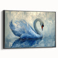 Framed wall art collection showcasing elegant swan designs on canvas with a sleek black frame, ideal for modern decor and nature-inspired aesthetics.