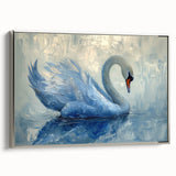 Framed canvas wall art featuring a serene swan design in silver tones, showcasing intricate details and elegant aesthetics, ideal for modern home decor.