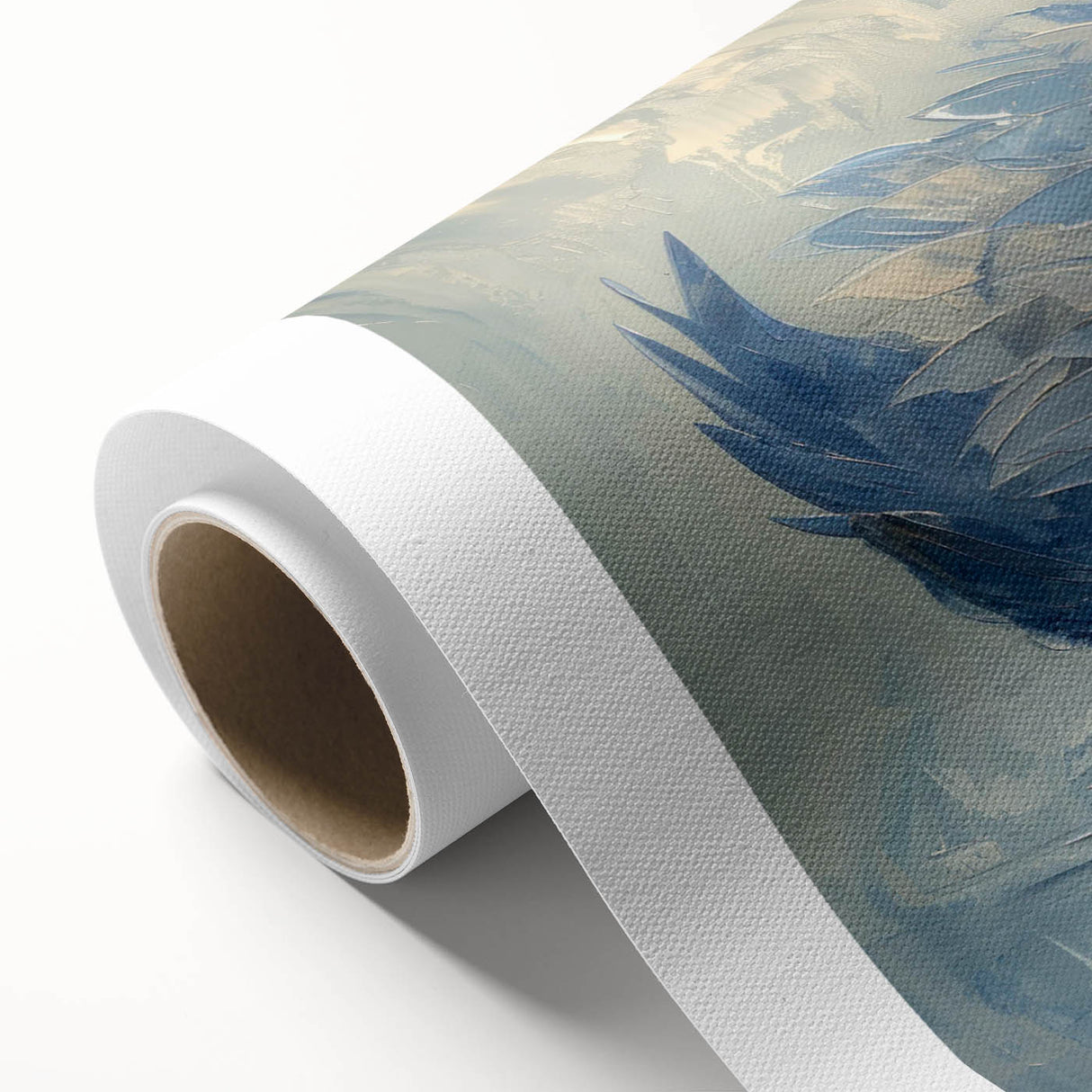 Elegant rolled canvas showcasing a serene swan design, perfect for enhancing home decor with its soft color palette and artistic details, securely packaged in a protective tube.