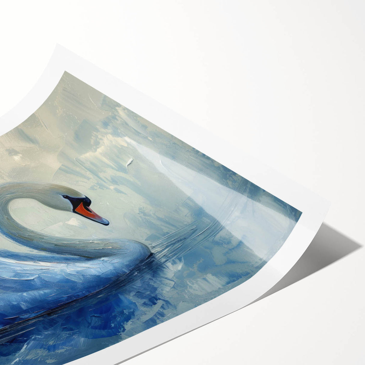Elegant rolled wall art print showcasing a serene swan design with soft pastel colors, perfect for home decor. Ideal for nature lovers and art enthusiasts.