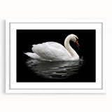 Elegant wall art featuring a serene swan design with soft pastel colors, framed in white with a mat, perfect for enhancing home decor and adding a tranquil touch.