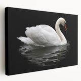 Elegant side view of a stretched canvas wall art featuring a serene swan design, perfect for enhancing home decor with its graceful imagery and calming colors. This artwork adds a touch of nature-inspired beauty to any living space, making it an ideal choice for bird lovers and art enthusiasts alike.