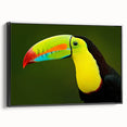 Framed tropical birds wall art featuring vibrant colors and intricate designs, showcased in a sleek black frame, ideal for enhancing home decor aesthetics.