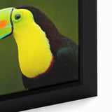 Close-up of a vibrant tropical birds wall art canvas, showcasing intricate details and vivid colors, perfect for enhancing any living space with an exotic touch.