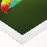 Vibrant tropical bird wall art design on rolled canvas, showcasing colorful parrots and exotic foliage, perfect for enhancing home decor with a lively aesthetic.