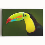 Tropical birds wall art on stretched canvas, featuring vibrant colors and detailed illustrations of exotic birds, perfect for enhancing home decor aesthetics.