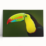 Tropical wall art canvas featuring vibrant birds in a lush jungle setting, perfect for home decor. The design showcases colorful feathers and intricate details.