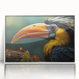 Framed wall art featuring a vibrant tropical bird design, showcasing lush colors and intricate details, perfect for enhancing home decor with a nature-inspired theme.