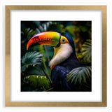 Tropical birds wall art collection featuring vibrant colors and intricate designs, framed in a gold mat, ideal for enhancing home decor and adding a touch of nature.
