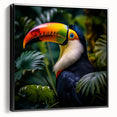 Tropical birds wall art collection featuring vibrant colors and intricate designs, displayed in a sleek black frame, adding a stylish touch to any decor.
