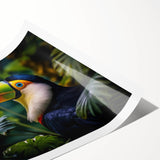Tropical birds wall art print showcasing vibrant colors and intricate designs, rolled for easy display and shipping, perfect for enhancing home decor.