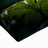 Vibrant close-up of a stretched canvas featuring a tropical bird design, showcasing rich colors and intricate details, perfect for enhancing any living space decor.