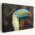 Tropical birds wall art design on stretched canvas showcasing vibrant colors and intricate details, perfect for adding a lively touch to home decor.