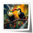 Tropical bird wall art collection showcasing vibrant colors and intricate designs, printed on glossy canvas, ideal for home decor and nature enthusiasts.