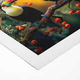 Tropical birds wall art design on rolled canvas, showcasing vibrant colors and intricate details, perfect for adding a lively touch to any room decor.