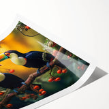 Tropical birds wall art print showcasing vibrant colors and intricate designs, rolled up and ready for framing. Perfect for adding a lively touch to home decor.