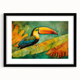 Tropical birds wall art collection framed in black, showcasing vibrant colors and intricate details, ideal for enhancing modern decor in living spaces.