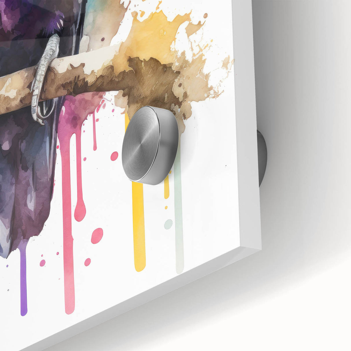 Close-up of vibrant tropical bird wall art design on acrylic glass, showcasing intricate colors and details, perfect for enhancing modern home decor.