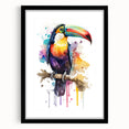 Tropical birds wall art collection framed in black with a mat, showcasing vibrant colors and intricate designs, perfect for enhancing home decor.