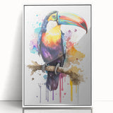 Framed tropical bird wall art collection showcasing vibrant colors and intricate designs, presented in an elegant white frame, perfect for home decor.