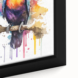 Vibrant framed canvas wall art showcasing a close-up of tropical birds in lush greenery, perfect for enhancing home decor with a nature-inspired aesthetic.