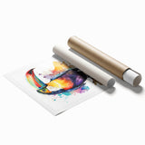 Vibrant rolled print showcasing a tropical bird design, featuring colorful parakeets and lush foliage, ideal for enhancing interior decor. Packaged securely for delivery.